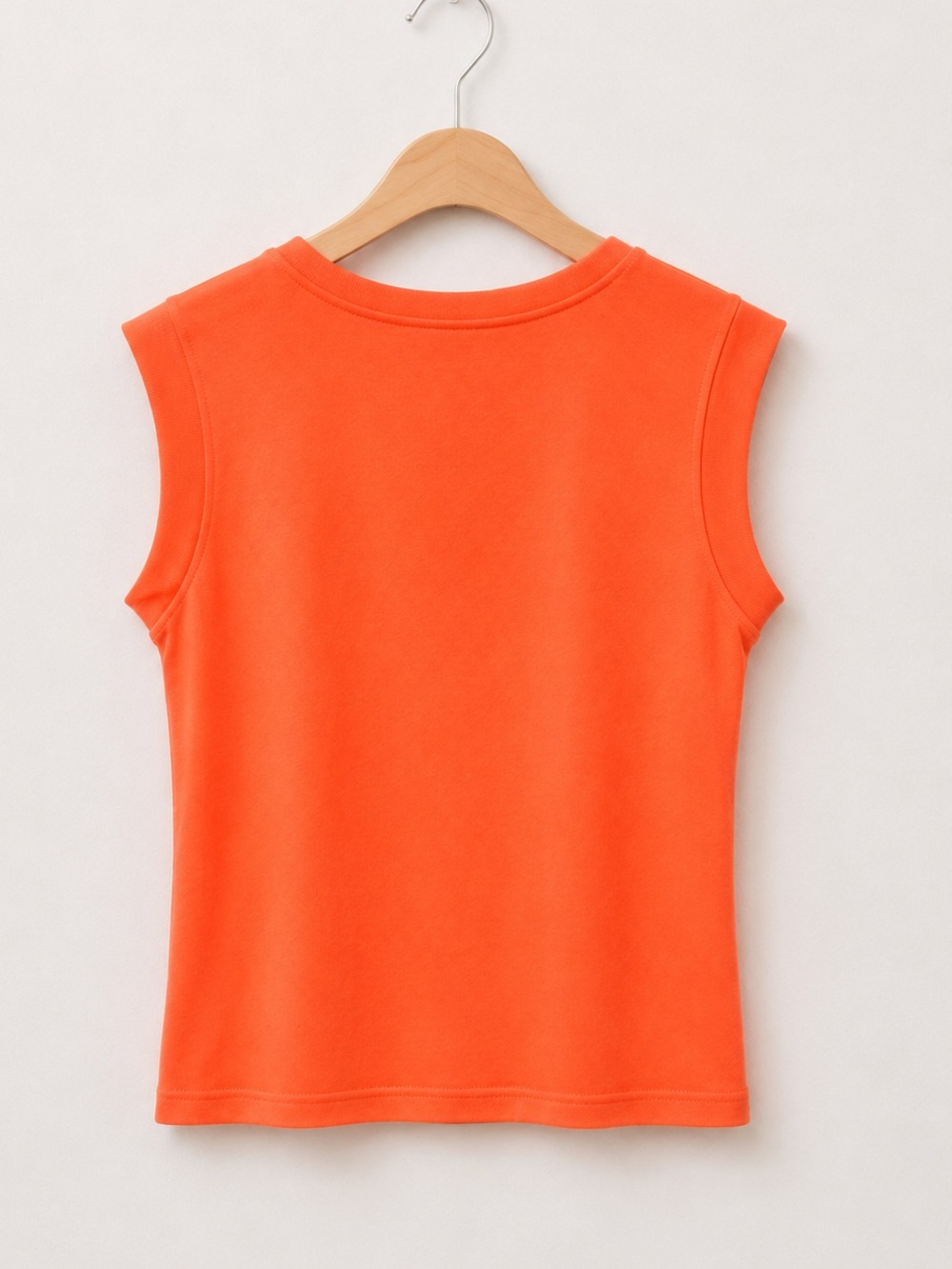 Bright Neon Orange Muscle Cap Sleeve Soft Summer Spandex Blend Crewneck Top - Picture 2 of 3